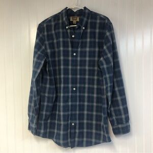 The Foundry Men's Blue Plaid Long Sleeve Button Down Shirt Large Tall